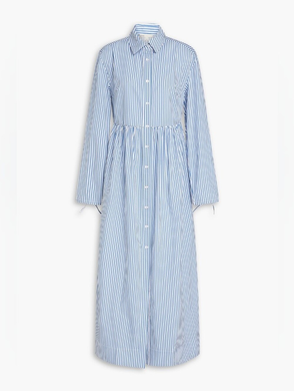 Onia Light Blue Striped T Cotton Blend Poplin Maxi Shirt Dress In